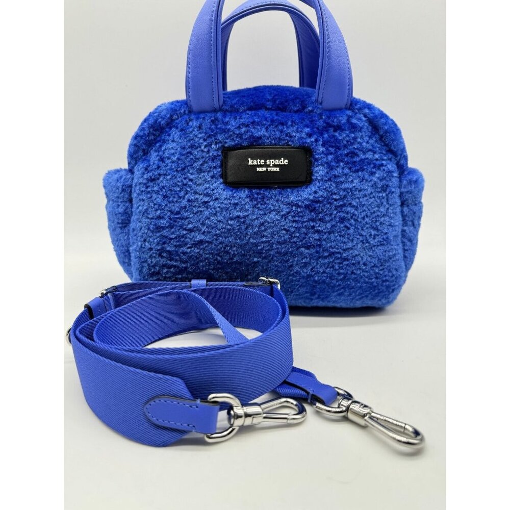 KATE SPADE NY Apres Chic faux-fur shearling small satchel crossbody bag -BLUE - Picture 10 of 16
